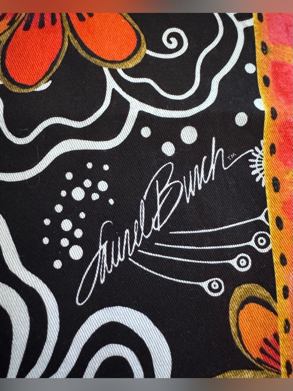 Laurel Burch Black Cotton Kitchen Towels with Orange Blossom Motif - Set of 2